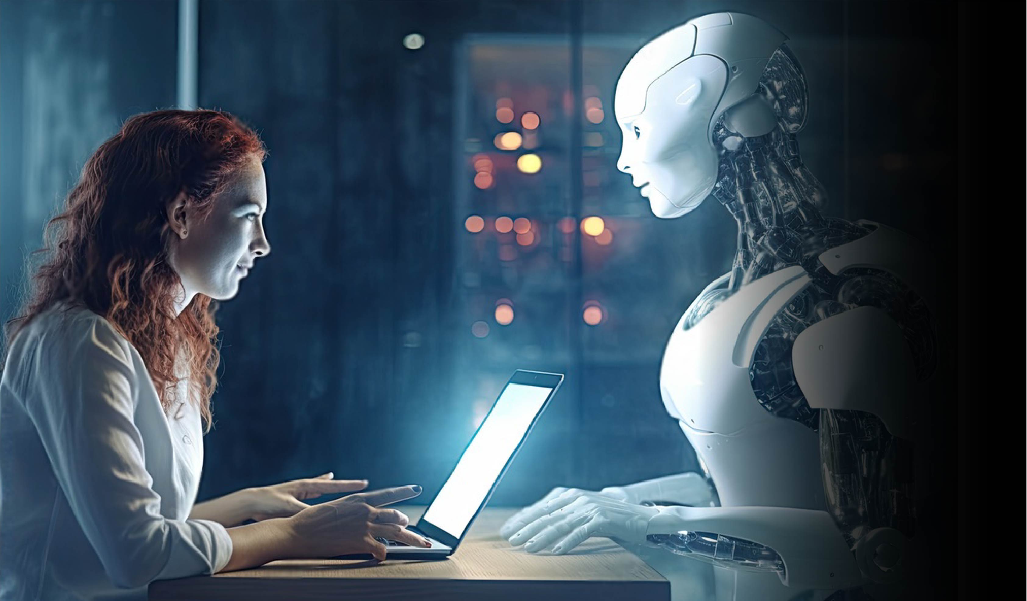 A woman and humanoid robot collaborating